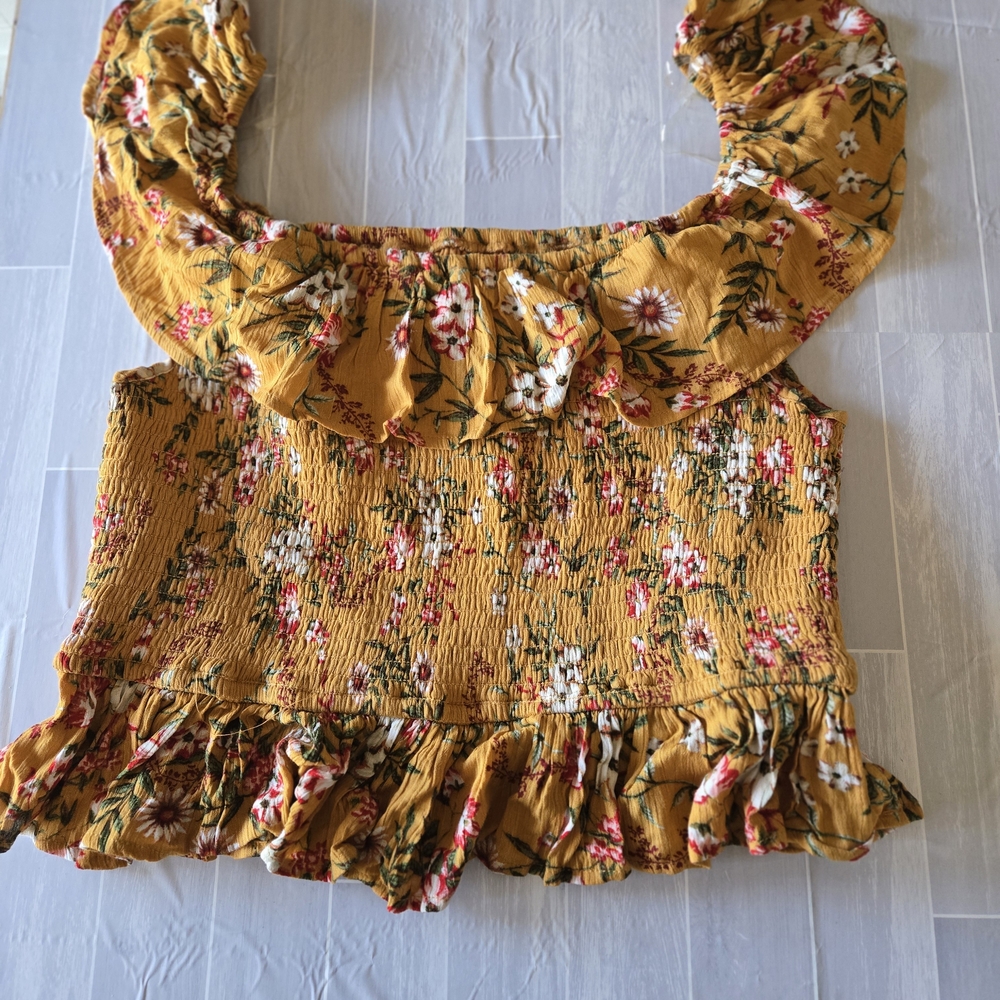 Floral Yellow Ruffle Top